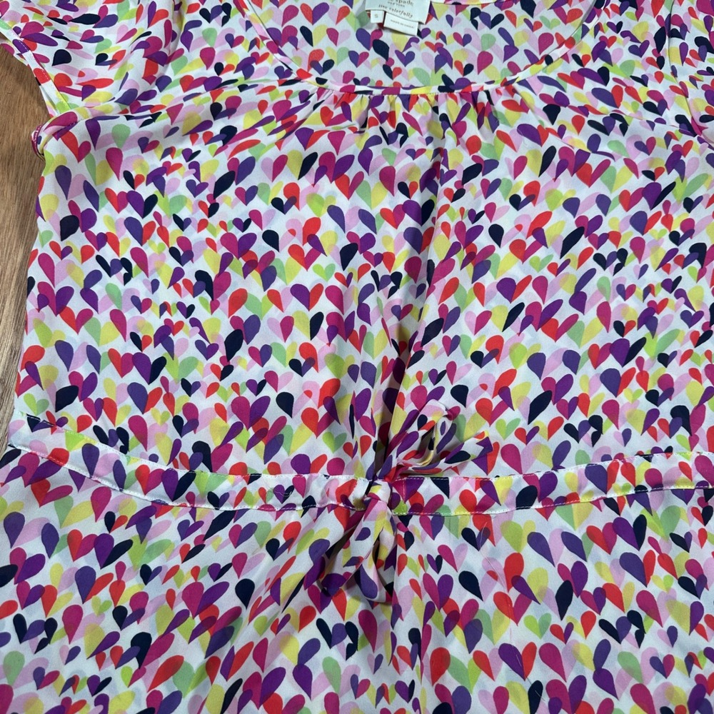 Kate Spade New York 100% Silk Heart Print Tie Waist Blouse Women's Small - Picture 2 of 9